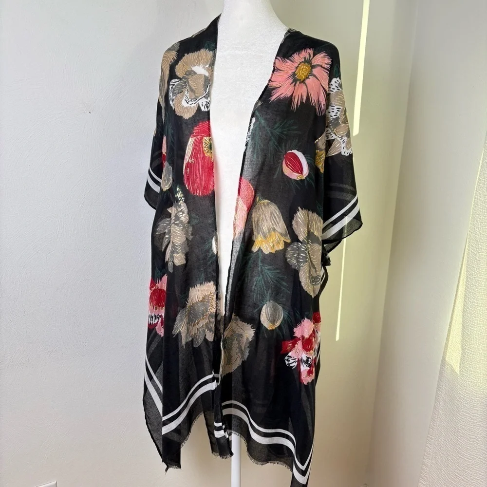 Floral Bohemian Boho Dark Romantic Tropical Kimono Jersey Stripe Wrap Beach - Picture 3 of 14